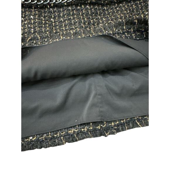 $295 ALICE+OLIVIA CHAIN TRIM MINI SKIRT BLACK AND GOLD AND SEQUINS SZ 14 - Picture 4 of 8